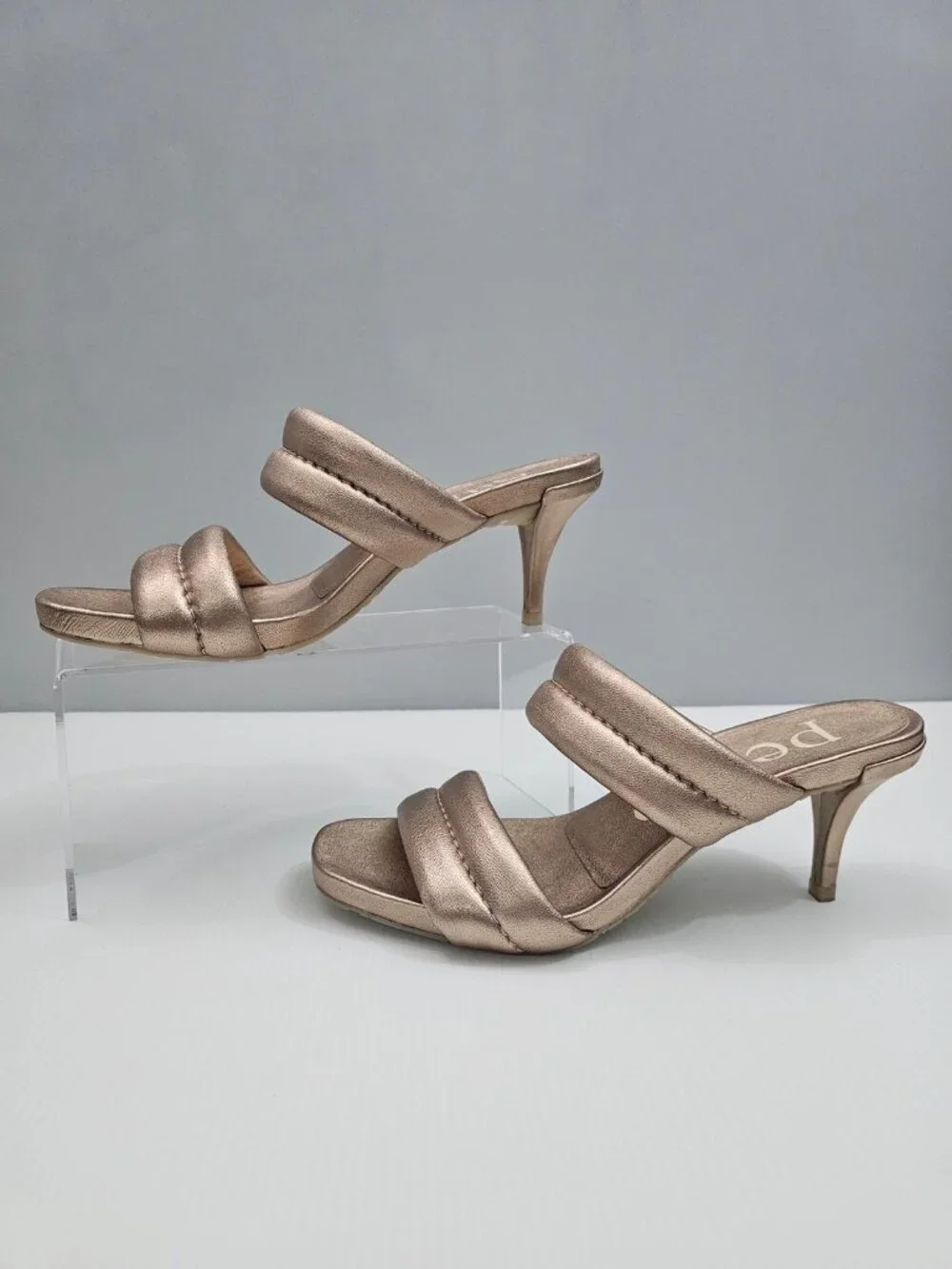 Pedro Garcia Napa Dual Band Mule Sandal EU 39 Metallic Rose Gold Heeled Slide